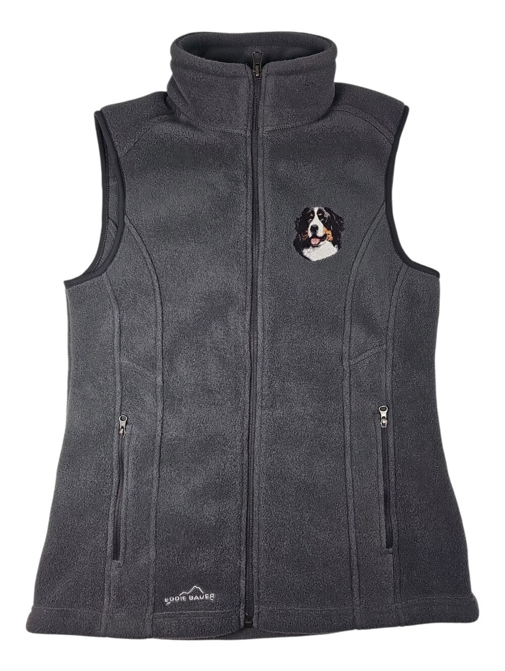 Bernese Mountain Dog Embroidered Eddie Bauer Gray Fleece Vest‎ Women's Size XS
